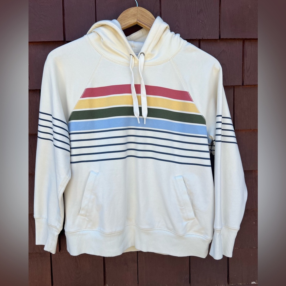 L.L. Bean Cream Hoodie with Red, Yellow, Green, Blue Stripes